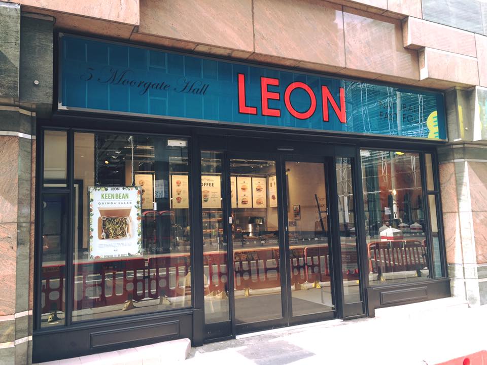 Image of Leon Restaurant Facias - Moorgate London Store - Signs manufactured and installed by Avon Signs